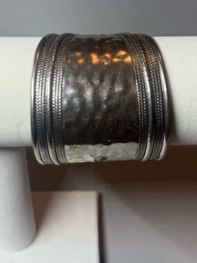 Wide Hammered Silver Cuff Bracelet
